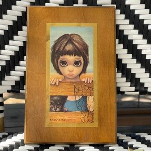 Keane Big Eyes "Watching" Print on Wood Decoupage Vintage Mid Century